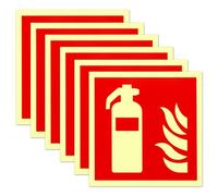 6 Pièces Panneau Extincteur 15 x 15 cm Plaque Extincteur d'Incendie PVC Autocollant Luminescence Autocollant Extincteur Indication de Protection Incendie Selon ISO pour Divers Lieux Publics