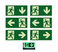 6 Pièces Panneau Issue de Secours,Sortie D'urgence 300x150mm,"Gauche", "Droite" et "Dessous"Panneaux de Sortie de Secours, Utilisé pour les Tunnel, Hôtel, École, Immeuble de Bureaux, Cinéma