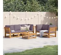 6 Pieces Patio Furniture Set with Cushions, Solid Acacia Wood Outdoor Garden Sofa Modular Sectional Wicker Rattan Conversation Set for Terrace, Backyard, Poolside, Includes Table & 5 Seat Cushions
