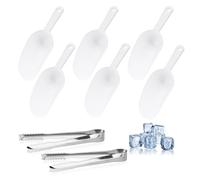 6 Pièces Pelles en Plastique Multi-usages et 2 Pince a Glacon, Transparent Pelle à Mesurer Pelle à Pâtisserie, Pelle à Glace Nourriture Chien Chat Spatule Convient Pelle de Cuisine