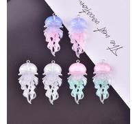 6 pièces Pendentif en résine de méduse transparente de couleur mélangée qui brille dans le noir, accessoires de DIY pour bijoux pour femmes 6 piècesAlliage de zinc