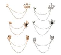 6 Pièces Pince à Col de Cardigan Rétro Couronne Chaîne Pompon | Fermeture Sécurisée Pierres Incrustées à Main, Style Vintage et Design Tête de Dragon