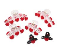 6 Pièces Pince à Griffes Cœur Rouge en Plastique, Lot de Six