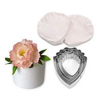 6 Pièces Pivoine Feuille Décoration Fleur Trousse Outil Acier Inoxydable Coupe Biscuit + Silicone Veines Moule Rose Sucre Confectionner,Fondant Savon Chocolat Cupcake Bonbon Argile Artisanat