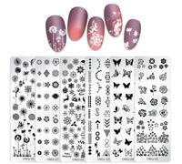 6 Pièces Plaque Stamping Nail Art, Fleur Papillon Géométrie Lignes Nail Stamping Plate d'estampage en Métal, DIY Tampon Ongle Nail Art pour Femmes Outils Nail Cadeaux d'anniversaire, Type 1
