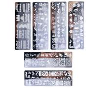 6 Pièces Plaques D'estampage pour Nail Art en Acier Blanc, Lot | Décoration de Manucure, Gabarits Robustes pour Motifs Précis, Usage Simple à Domicile Salon