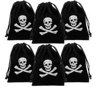 6 Pièces Pochette D'halloween à Cordon Récipient Pirate | Polyester Noir, pour Bonbons et Petits Trésors, Paquet de Fête à Thème Pirate, Usage Halloween