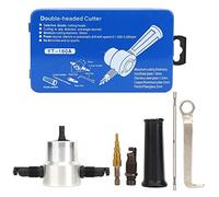 6 pièces, poinçonneuse à double tête pour tôles métalliques, kit d’accessoires de perceuse pour la coupe de métaux minces, coupes droites et courbes avec tête réglable à 360°, comp