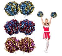 6 Pièces Pompom Girl Cheerleader, Cheerleading Pompons avec Poignée, Métallique Brillante Pom Pom Girl, Pompons de Sport Cheer Colorés, Pompons de Pom-pom Girl pour Fêtes, Sport, Spectacles sur Scène