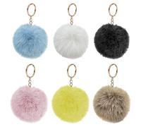 6 pièces porte-clés pompon, accessoires de sac, porte-clés moelleux, porte-clés mignons, porte-clés pompon, porte-clés filles, grands porte-clés.
