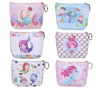 6 Pièces Porte-Monnaie pour Femmes, Porte-Monnaie Sirène, Petit Sac à Main Dessin Animé Mignon avec Fermeture à Glissière, Pochette Portefeuille Cadeau pour Femmes Filles, 6 Styles
