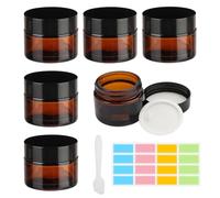 6 Pièces Pot de Crème en Verre 50ml, Cosmétique Vide en Verre, Mini Pots à Crème, Récipients Vides Rechargeables Marron avec Autocollant et Petite Cuillère pour Lotion