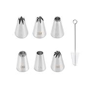 6 Pieces Professional Stainless Steel Nozzles Pastry Nozzles Piping Tips (1M,2D,4B,1A,D66 and 108E) Cream Nozzles for Decorating Cupcakes,with 1 Cleaning Brush