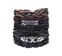 6 pièces Punk Bracelets en Cuir tressé, Bracelet en Cuir pour Homme, Manchette Wrap Bracelets Réglables, Bracelet Tressé Noir Punk Gothique Rock Manchette, Marron Multicouche Cordon Vintage (C)
