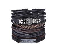 6 pièces Punk Bracelets en Cuir tressé, Bracelet en Cuir pour Homme, Manchette Wrap Bracelets Réglables, Bracelet Tressé Noir Punk Gothique Rock Manchette, Marron Multicouche Cordon Vintage (A)