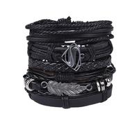 6 pièces Punk Bracelets en Cuir tressé, Bracelet en Cuir pour Homme, Manchette Wrap Bracelets Réglables, Bracelet Tressé Noir Punk Gothique Rock Manchette, Marron Multicouche Cordon Vintage (F)