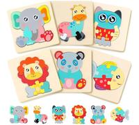 6 pièces Puzzle en Bois pour Enfants, Montessori Jouet Bebe, Animaux 3D à encastrements. Jeu Educatif idéal pour Cadeau de Noel ou Anniversaire pour Bébés 1-4 Ans Garçons Filles Cadeau Anniversaire
