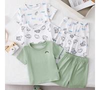 6 pièces Pyjamas pour bébés garçons avec col rond et hauts à manches courtes et shorts pour l'été. Ce vêtement de nuit en tricot doux et décontracté présente des imprimés graphiques ludiques d'amis de