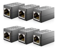 6 Pieces RJ45 Coupler (1000 Mbit) Gigabit LAN Cable Extender Ethernet Network Cable Adapter Connector Compatible with Cat8,Cat7,Cat6,Cat5 Patch Cable DSL POE 2X RJ45 Female-Black