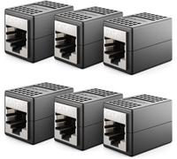 6 Pieces RJ45 Coupler (10Gbps) LAN Cable Extension Network Cable Ethernet Adapter Connector Compatible Cat8, Cat7, Cat6, Cat5 LAN Patch Cable DSL POE 2X RJ45 Female - Black