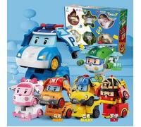 6 pièces - Robocar-group jouet Poli pour enfants, Modèle de voiture robot transformant, Figurine d'anime, Cad