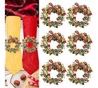6 Pièces Rond de Serviette Noel, FUKPO Rond de Serviette de Table Noel Doré avec Strass Rouge, Vert, Argent, Decoration Noel Table