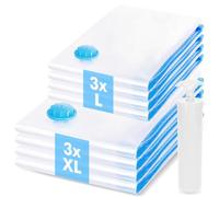 6 Pièces Sac Sous Vide Vetement Aspirateur, 3 XL + 3 L Sac de Rangement Sous Vide, Vacuum Storage Bags pour Vêtements, Couettes, Literie, Oreillers et avec Pompe Manuelle