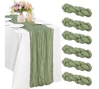 6 pièces Sage Vert 10ft FiceCoth Table Runner Boho Gauze Tissu Table Runner Rustic Runner pour Baby Shower Party Boho Table Party Decoration (Sage Green)