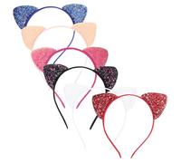 6 Pièces Serrage-tête Oreilles de Chat à Paillettes, Tissu | Design Sequins Scintillants, Léger, pour Fêtes, Photos et Costumes D'garçon Fille