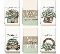 6 pièces, Serviettes de table en coton rayé SWEET HOME, Set de torchons de cuisine à imprimé floral BLESS HOME, Chiffons à vaisselle en fibre super doux, 100% polyester lavable en machine, Essuie-main