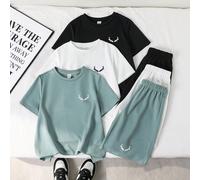 6 pièces/Set adolecent Boy Achetez 3 Obtenez 3 Ensemble de survêtement décontracté avec t-shirt à manches courtes col rond et short, imprimé de bois de cerf. Comprend un t-shirt de base, un ensemble d