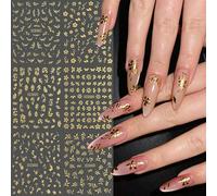 6 pièces/set Autocollants d'art des ongles 3D bronzés dorés fleurs & feuilles Design mixte Décalcomanie d'ongles feuille dorée métallique Autocollant 3D feuille dorée/fleurs à cinq pétales Curseur de 