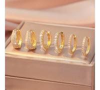 6 pièces/set Boucles d'oreilles créoles en forme de U et rondes ornées de zirconium cubique scintillant. Bijoux de luxe, accessoires élégants pour dames, idéal comme cadeau pour la Saint-Valentin, mam