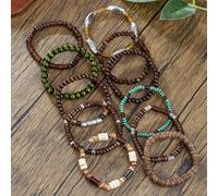 6 pièces/set Bracelet en coquille de noix de coco naturelle et perles en bois, convient pour le port quotidien, les vacances, les voyages ou en cadeau pour les amis Taille UniqueCoque de noix de coco