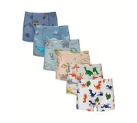 6 pièces/Set Caleçons boxeurs pour jeunes garçons avec imprimé de dinosaure, série de mêmes couleurs 6Y,7Y,8Y,9Y,5YAnimal,Cartoon,Lettres,DinosauresÉtoffe