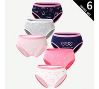 6 pièces/Set Culottes en coton mignonnes pour filles avec imprimés cœur, nœud, étoile, carreaux, sous-vêtements enfants, ensemble de 6 pièces pour l'école, retour à l'école, mode automne hiver 6Y,7Y,8