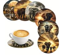 6 pièces Set de dessous de verre en bois avec motif éléphant, convient à divers lieux commerciaux, salon, cuisine, salle à manger. Excellent cadeau Taille UniqueAnimal,Portrait,graphique,Plantes,Tout