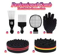 6 pièces Set de peignes pour cheveux afro, kit améliorateur de cheveux hypoallergénique en 1 pièce seul morceau : éponge et peigne métallique - Améliorez votre style, pour hommes et femmes, avec épong