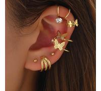 6 pièces/set Délicates boucles d'oreilles à pince sertie de zirconium pour femmes, parfait pour les dates, les fêtes, le port quotidien et les déplacements Cuivre