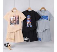 6 pièces/Set Ensemble gratuit pour garçon préadolescent, comprenant un t-shirt à manches courtes ample avec imprimé lettre d'académie et ours, short, pantalon de survêtement, hauts de base, ensemble d