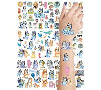 6 pièces/set Fournitures de fête kawaii de la famille et des amis de Blueys, autocollants de tatouage temporaire. Bluey, Bingo, chien, mignon, Coco, Rusty, Muffin. Décoration de cadeau d'accessoires d