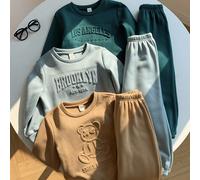 6 pièces/set Jeune garçon Ensemble de survêtement polyvalent décontracté avec Sweat-shirt à manches longues et jogging, motifs lettres et ours en relief, couleur unie. Idéal pour l'intérieur, l'extéri