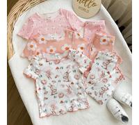 6 pièces/set Pyjama décontracté en tricot pour bébé fille, avec Top à col rond à manches courtes et imprimé ours mignon et floral, et pantalon avec volants 6-9M,9-12M,12-18M,18-24M,2-3Y,3-6MAnimalTiss