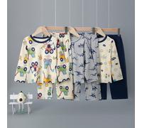 6 pièces/Set Pyjamas fins en pur coton pour garçons Printemps/Automne Imprimé dessin animé dinosaure excavatrice avion Manches longues Pantalon long Tenue d'intérieur Ensemble imprimé intégral 6Y,7Y,4
