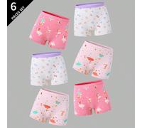 6 pièces/set Série rose pour jeune fille Fée source 100% coton confortable Culottes imprimées 6Y,7Y,8Y,9Y,10Y,4Y,5YAnimal,Cartoon,GéométriqueTissu tricoté