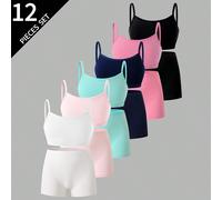 6 pièces/set Sous-vêtements pour jeune fille en coton de couleur unie, simple, comprenant un débardeur, un soutien-gorge et une culotte. Mode retour à l'école 6Y,7Y,8Y,9Y,10Y,4Y,5Y,11Y,12Y,13YUnicolor