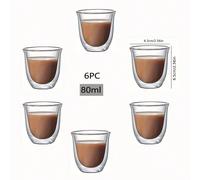 6 pièces/set tasse à café en verre borosilicate double paroi de 80 ml, tasse à boisson transparente isolée pour café ou usage domestique, fournitures scolaires pour la rentrée scolaire 80ML/2.7OZVerre