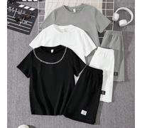 6 pièces/set Tenue confortable et décontractée pour jeune garçon comprenant un t-shirt à manches courtes avec décoration de collier en métal et short. Ensemble multi-pièces très attrayant, convenant p