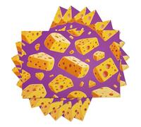 6 Pièces Sets De Table Fromage 3D Mignon, Sets De Table Affiche Moderne, Violet Foncé Tissu Rectangulaire Napperons en Lin Lavables pour Cuisine Manger Fête Dîner Décoration, 45X30Cm