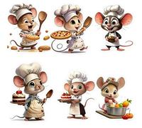 6 Pièces Stickers Muraux Cuisine - Autocollant Mural Mignon Chef Souris, Décoration Murale Auto-Adhésive pour Cuisine, Salle à Manger, Salon (couleur-2)